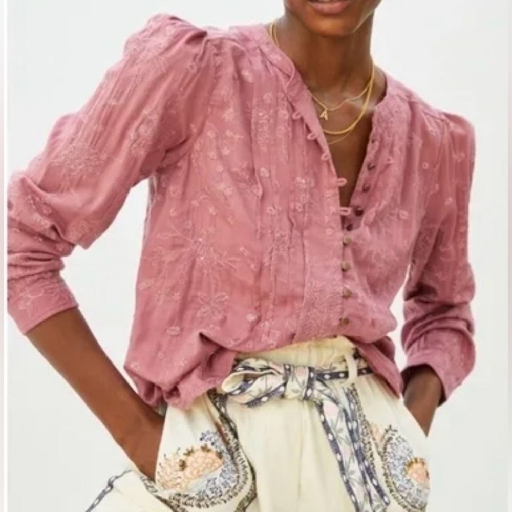 Pilcro ~ Jolie Pintucked Sequined Blouse ~ Size Small
